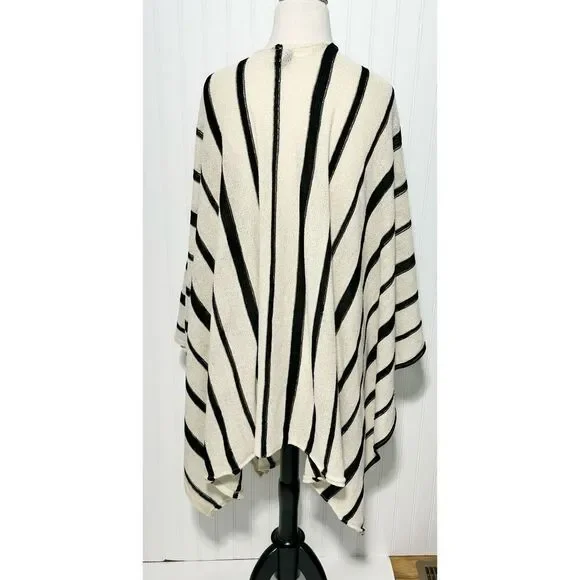 Torrid Striped Ruana Open Front Asymmetrical Kaftan Coverup Black White One Size - Picture 6 of 12